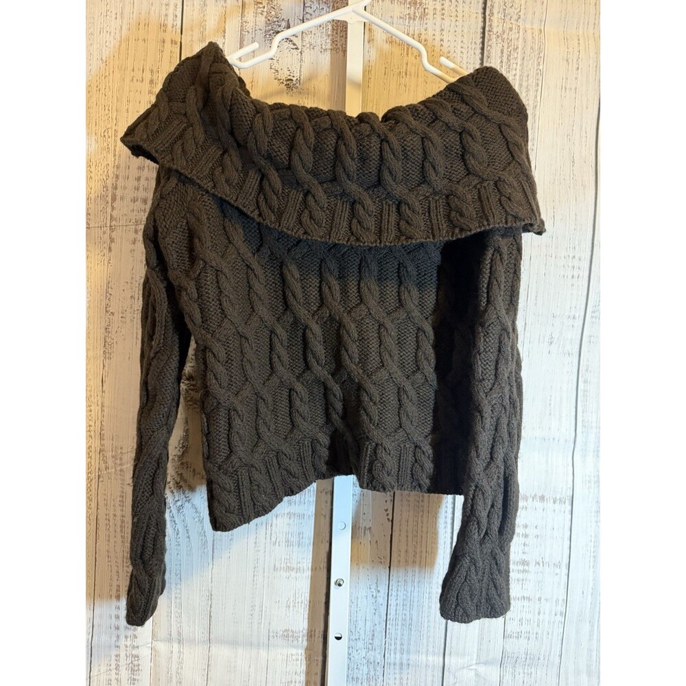 Paul James Women’s Brown 100% Wool Size Medium Off The Shoulder Sweater Crop